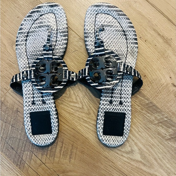 Tory Burch Black and White Miller Women's Sandals - Picture 1 of 4